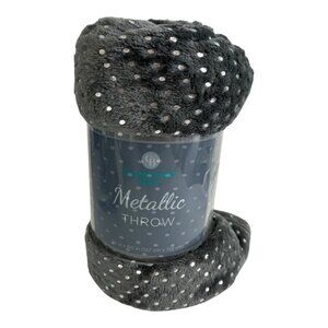 Comfort Bay Soft Throw Blanket 50"x60" Soft Gray Golden Metallic Dots NEW